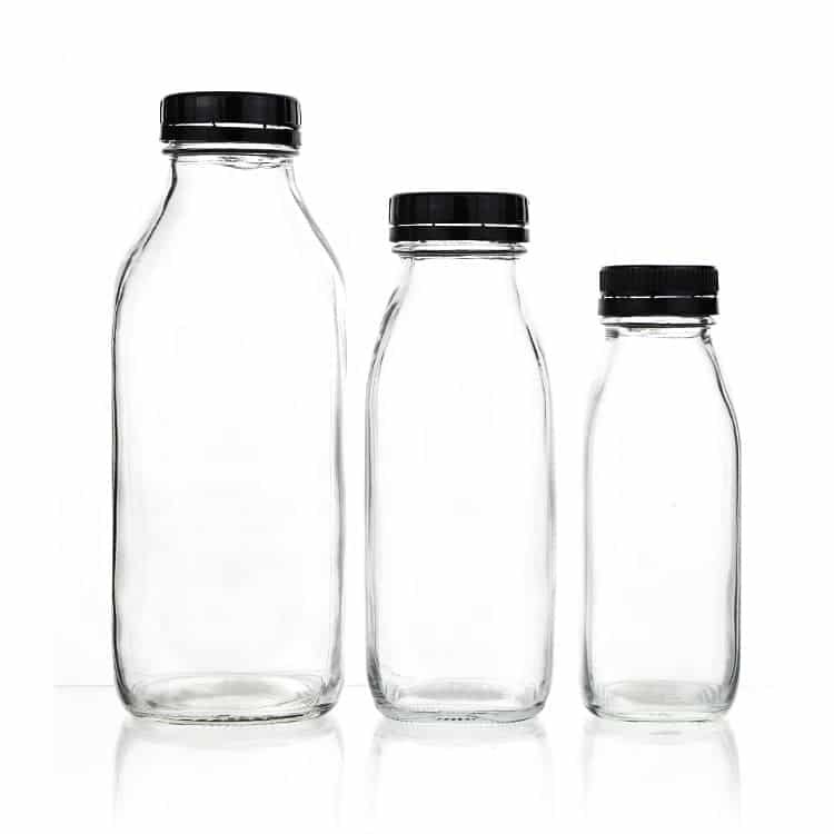 French Square Glass Milk Bottle