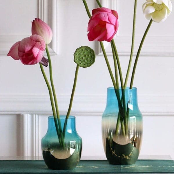 Blue Gradient Gilded Glass Vase