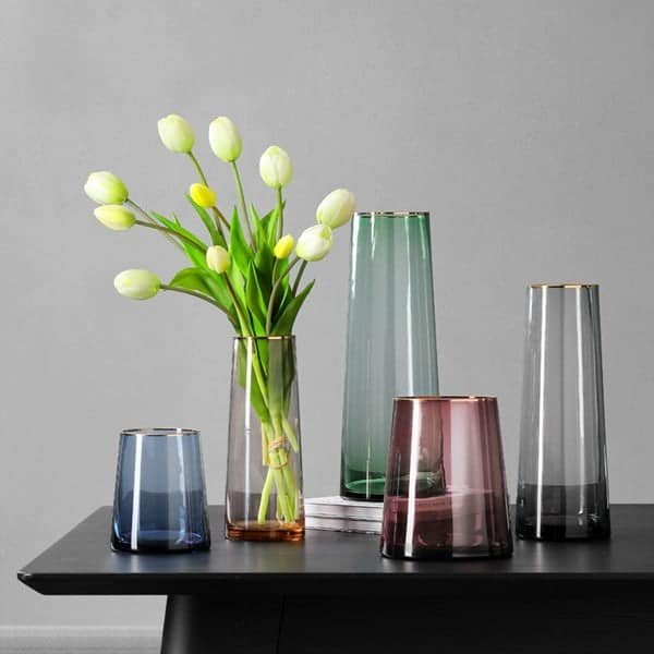 High Style Gold Colored Transparent Glass Vase